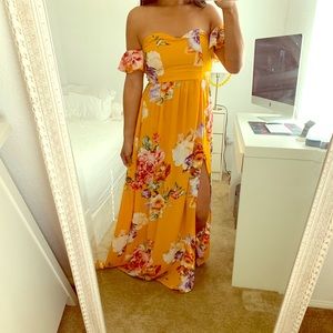Strapless yellow flower summer dress